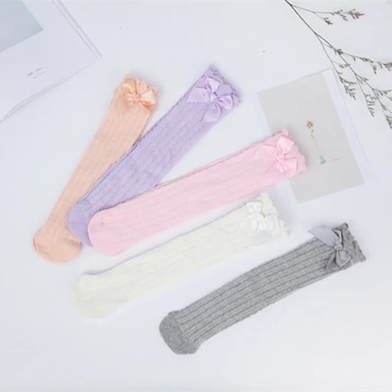Girl Kids 2 To 12 Year Knee High Bows Socks Children High Elastic Tights Cartoon Stocking Spring Summer Autumn Princess Socks