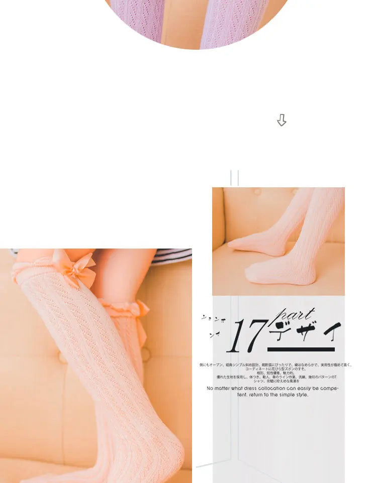 Girl Kids 2 To 12 Year Knee High Bows Socks Children High Elastic Tights Cartoon Stocking Spring Summer Autumn Princess Socks