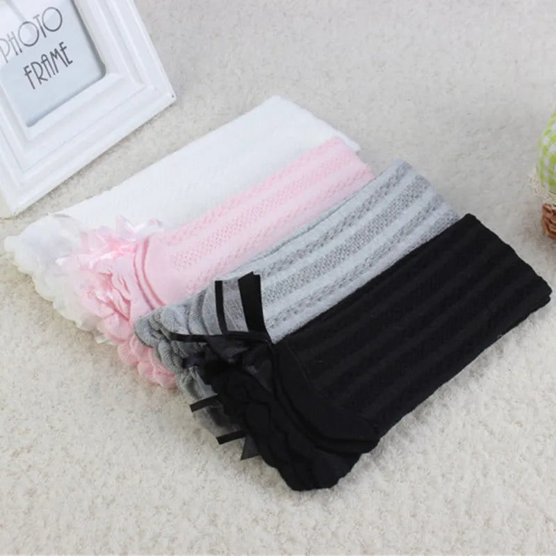 Girl Kids 2 To 12 Year Knee High Bows Socks Children High Elastic Tights Cartoon Stocking Spring Summer Autumn Princess Socks