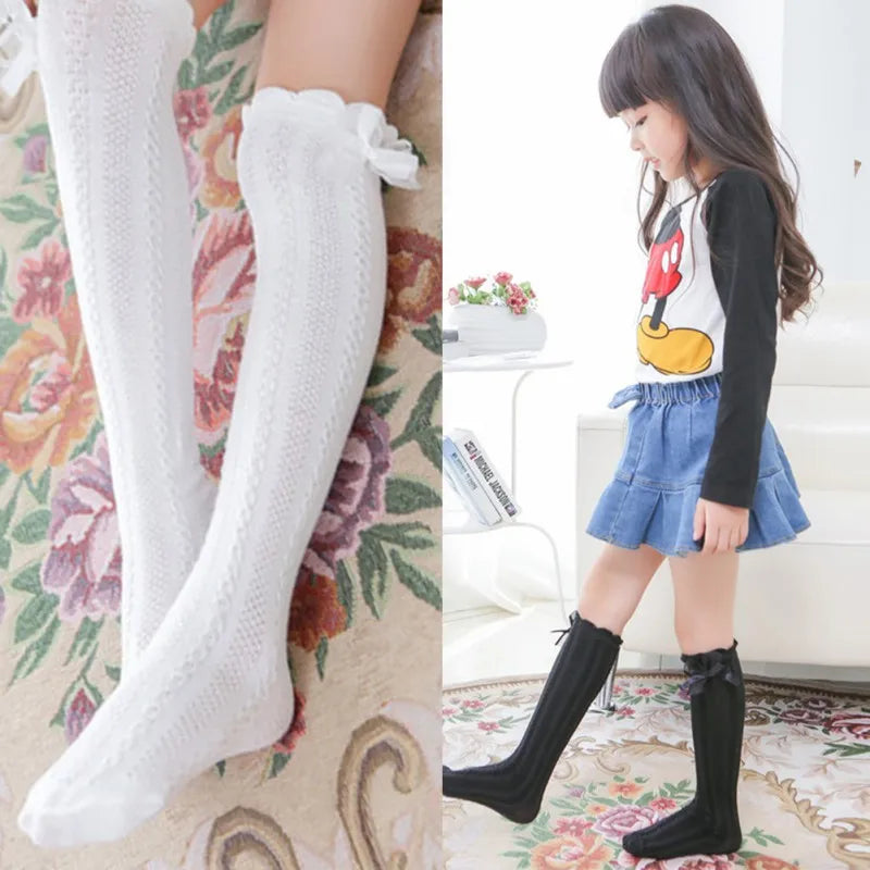 Girl Kids 2 To 12 Year Knee High Bows Socks Children High Elastic Tights Cartoon Stocking Spring Summer Autumn Princess Socks