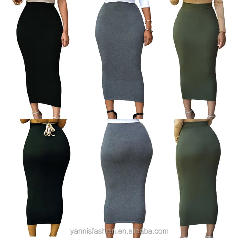 Spring Summer Vintage Package Hip Skirt Office Lady Work Wear Sexy Women Casual  High Waisted Bodycon Maxi Long SkirtE71188