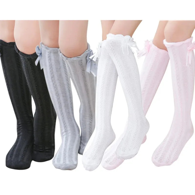 Girl Kids 2 To 12 Year Knee High Bows Socks Children High Elastic Tights Cartoon Stocking Spring Summer Autumn Princess Socks