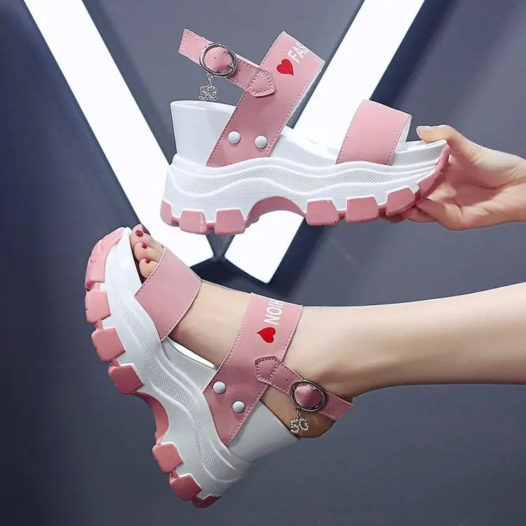 Up-1026r Summer Platform Shoes Beautiful Printed Open Toe Wedges Women Sandals 35-40Size