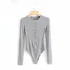 Autumn Casual Wear Jumpsuit Knitting Notched Neck Long Sleeve Button up Bodysuit Women Plain Body Suits