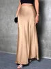 Fashion Breathable Spring Casual Elegant Solid Black High Waist Satin Midi Length Women's Skirts