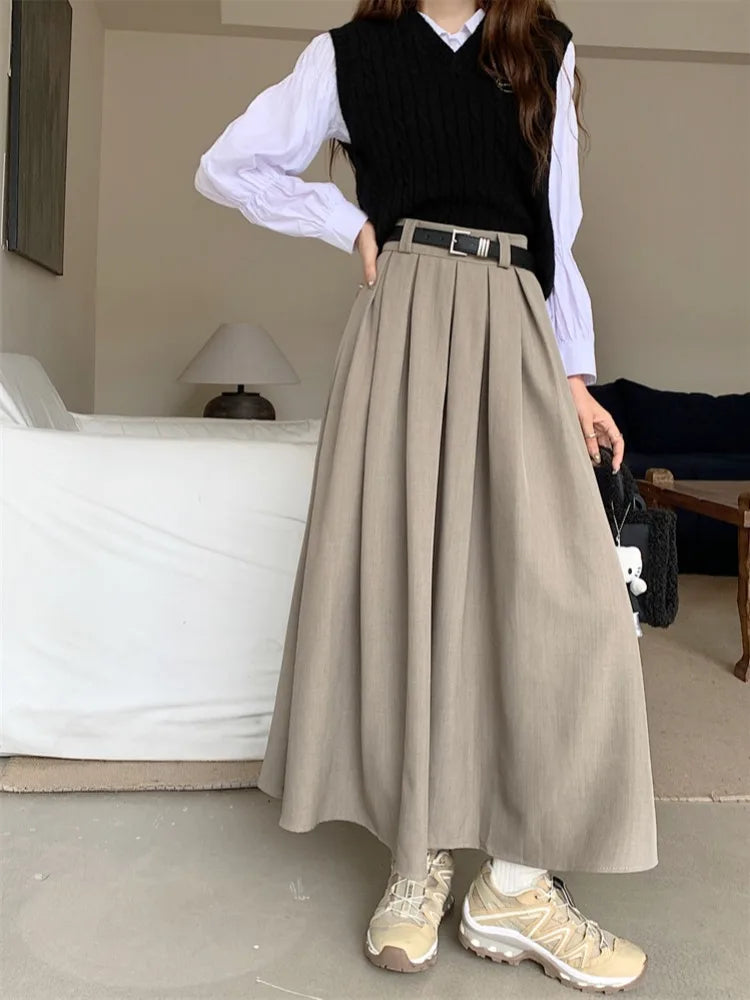 Boutique Wholesale 2025 Autumn New Fashionable and Versatile Mid to Long Pleated Slimming Women's Half Skirt