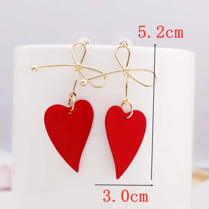 Red Statement Drop Earrings – Floral Heart Design for Elegant Occasions
