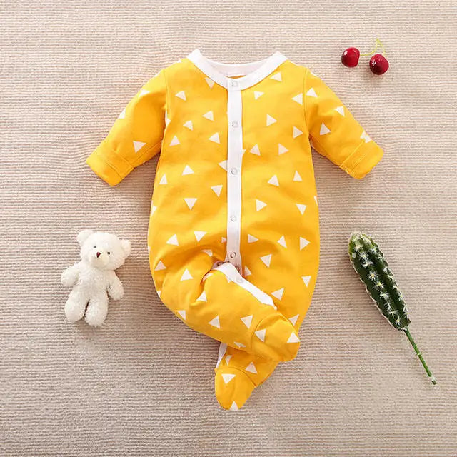 Made-to-Order Sustainable Fashion Baby Boy and Girl 100% Cotton Long-sleeve Footed Random Print 3 Sets Jumpsuit