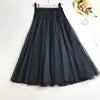 Summer Mesh Women Pleated Skirt Solid High Waist a Line Tulle Skirts Chic Long Maxi   Holiday Beach Tulle Skirt