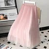 Women Lady Pleated With Lining Long Skirt Dress New Fashion Loose Elastic Waist Gradient Color Street Wear Casual Skirt