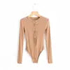 Autumn Casual Wear Jumpsuit Knitting Notched Neck Long Sleeve Button up Bodysuit Women Plain Body Suits