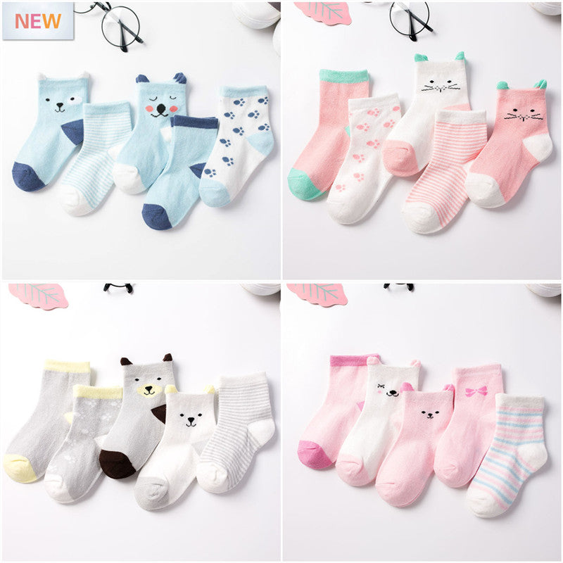 5 Pairs Cartoon Baby Socks Cute Cat Animal Soft Cotton Knit Baby Girl Kids Boy Newborn Boys Children's Socks for 0-6 Years
