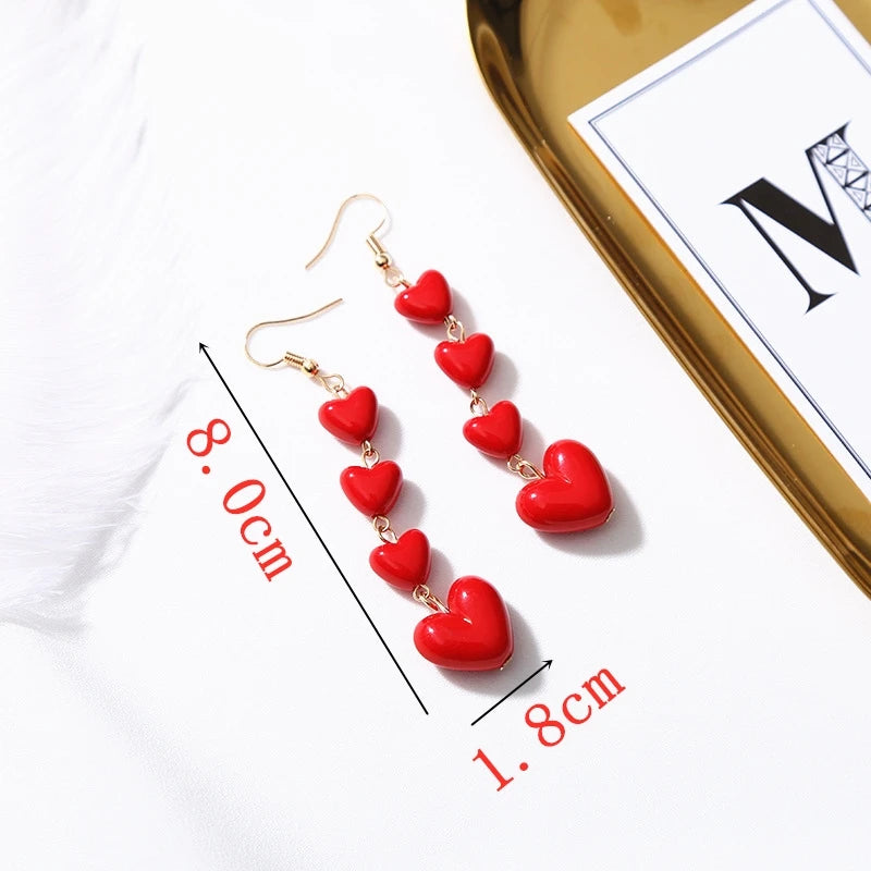 Red Statement Drop Earrings – Floral Heart Design for Elegant Occasions