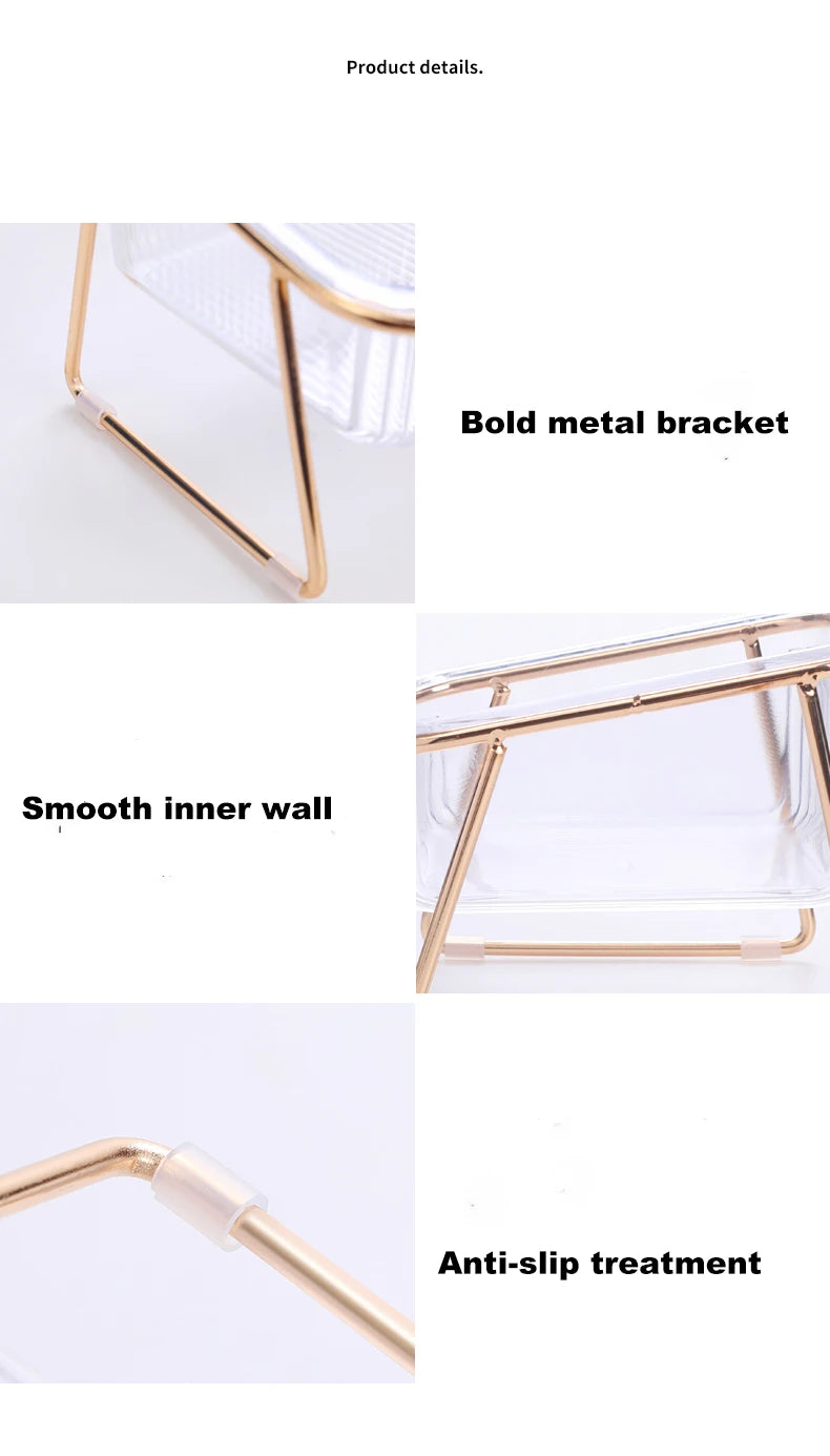 Pet Double Bowl Transparent High Foot Cat Bowl Drink water Cat Food With Golden Stand Raised Water Feeder Dog Bowl Supplies