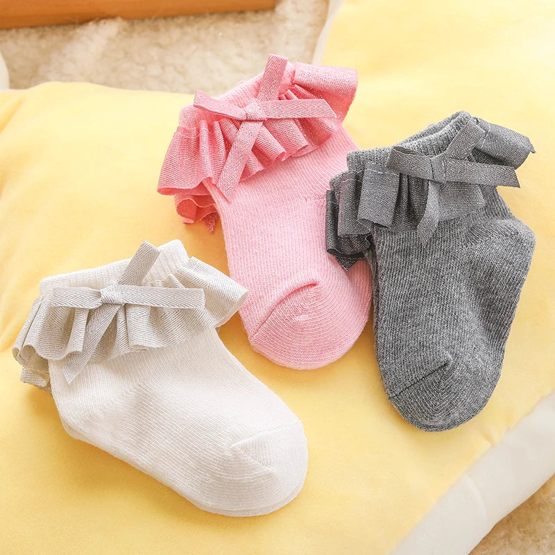 0-1Y Newborn Infant Toddler Baby Socks Girls Kids Princess Bowknot Lace Floral Short Socks Cotton Ruffle Frilly Trim Ankle Socks