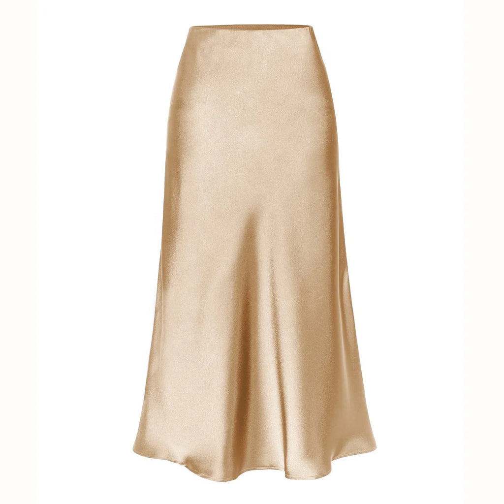 High Quality Women's Satin High Waist Solid Color Split Skirt