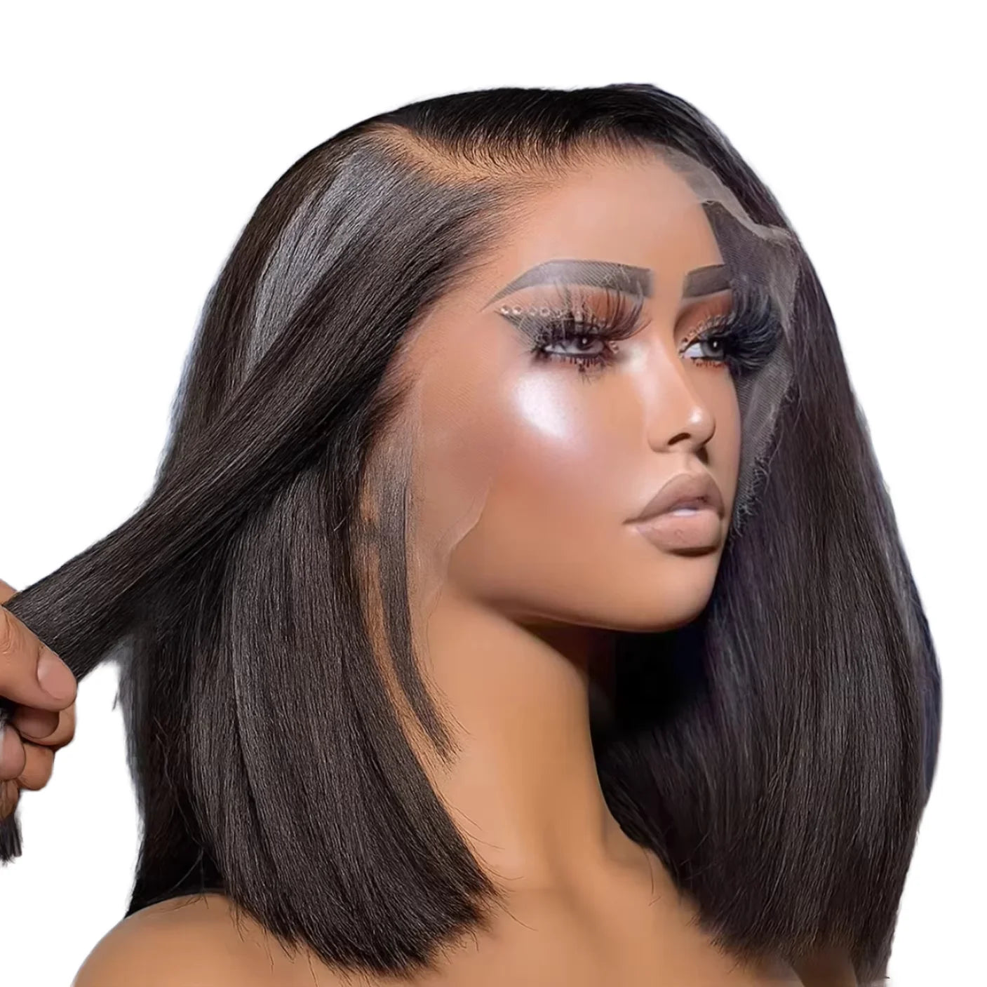 Short Straight HD Bob Wig Natural Black Brazilian Virgin Hair 200% Lace Front for Lace Transparent Baby Hair PrePlucked All