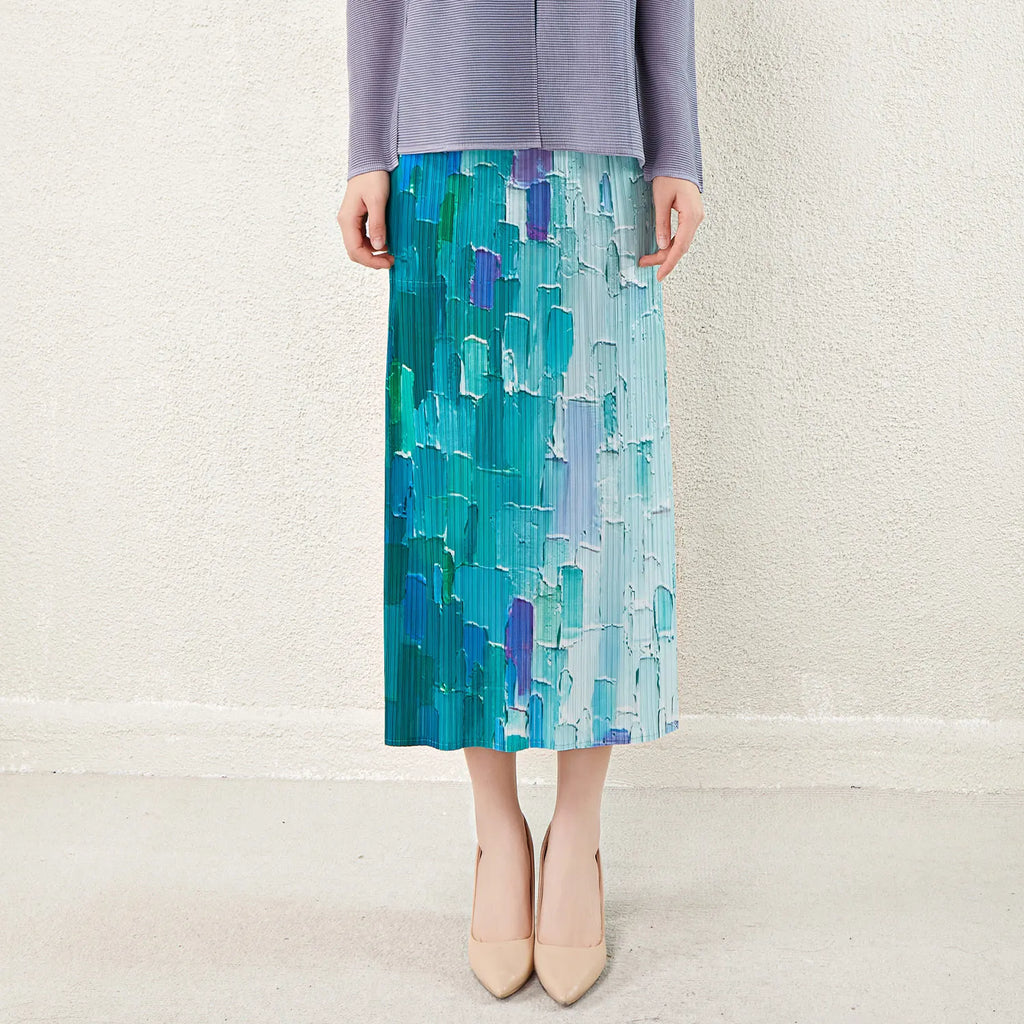 High Quality 2025 Latest Pleated Skirt Women's Elegant High Waist Printed Casual Pleated Mid-length Women's Skirt