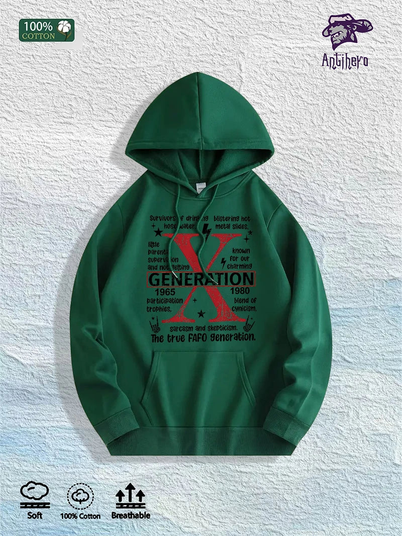 US Local Warehouse: 100% Cotton "Generation X 1965-1980" Graphic Hoodie, 7 Colors