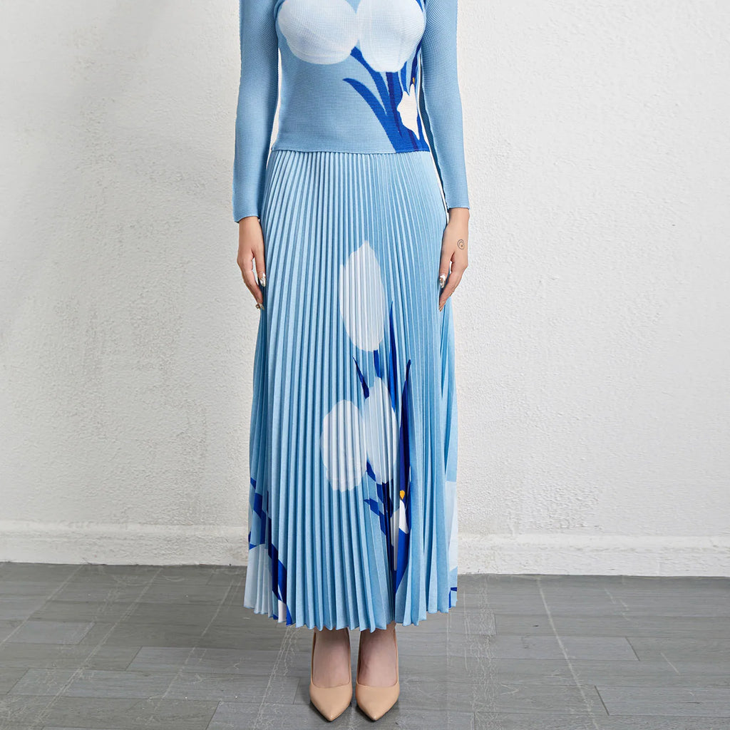 Factory Direct Sale High-Quality Polyester Fabric Printed Pleated Skirt Women's Casual Midi Skirt