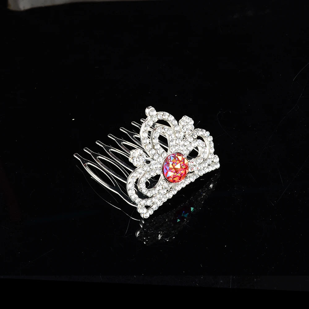 Princess Children's Tiara Red Bride Crown Floral Wedding Bridal Hair Accesories Golden Hair Jewelry Headdress