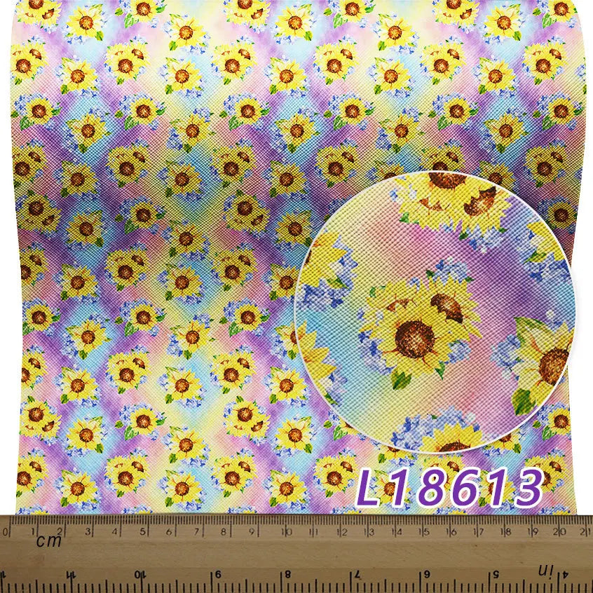 136Cm*30Cm Professional Custom Fresh Sunflower Pu Fabric Leather for DIY