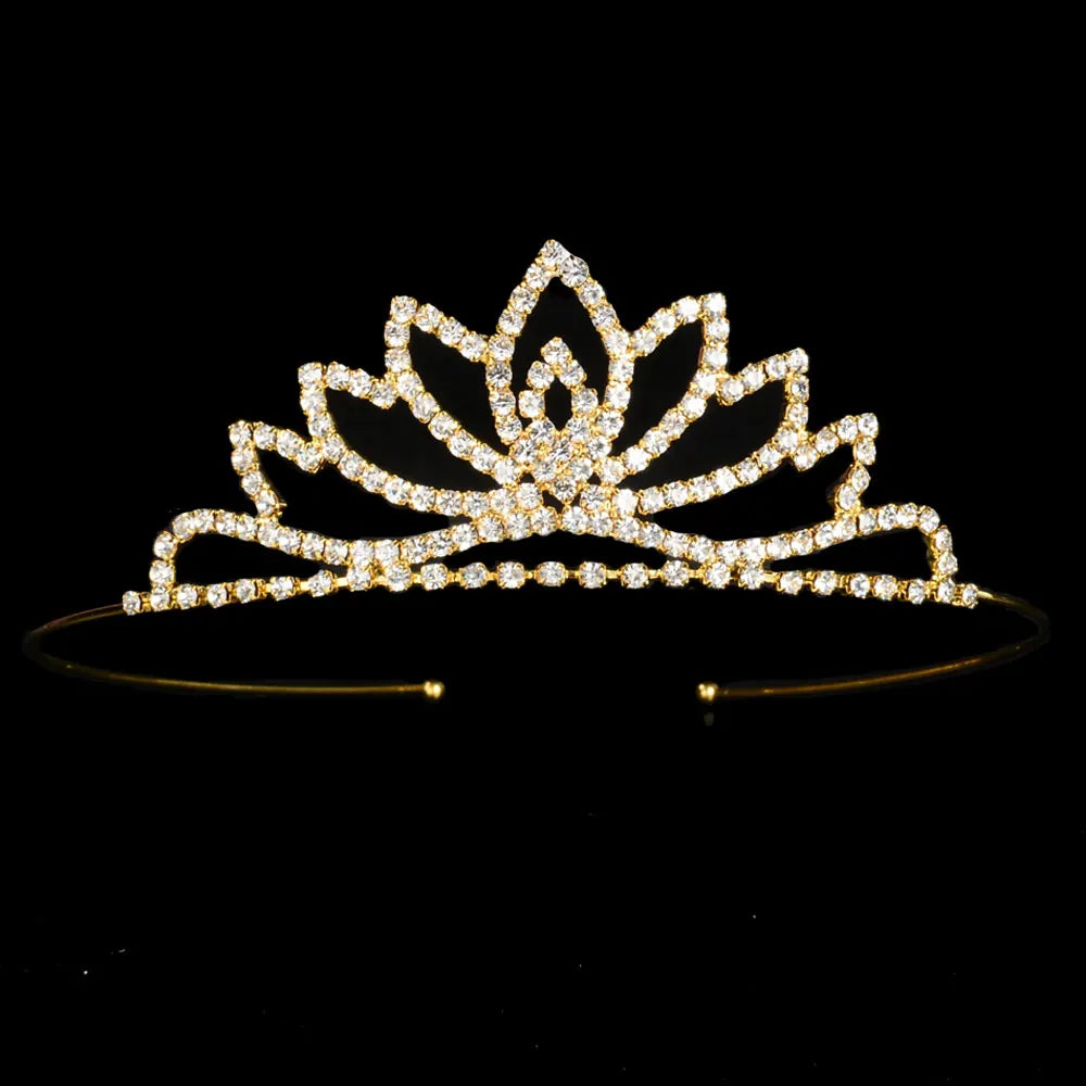 Princess Children's Tiara Red Bride Crown Floral Wedding Bridal Hair Accesories Golden Hair Jewelry Headdress