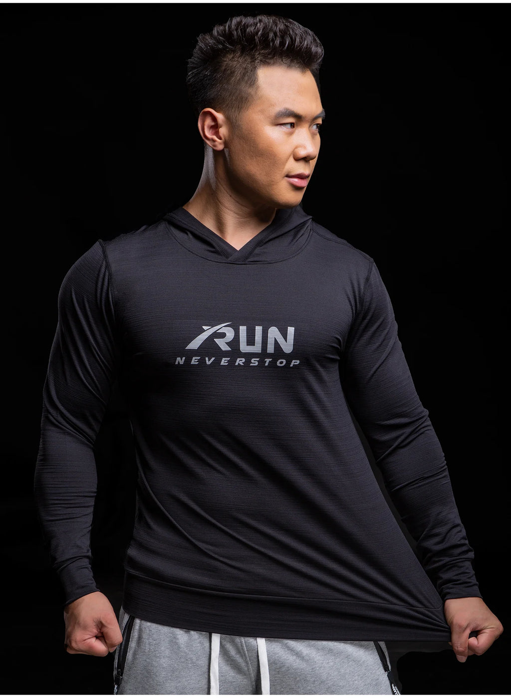 Gym Men T Shirt Long Sleeve Slim Tops Tees elastic T-shirt Sports Fitness Autumn winter comfort breathable Quick dry Hooded