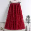 Advanced Mesh Half-Body Skirt Female Spring and Fall New High-Waisted Cake Womens Skirts