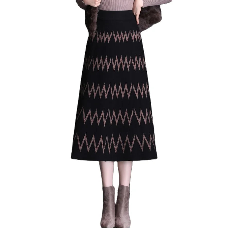 Fashionable Women High Waist Pleated Trumpet Print  Skirt