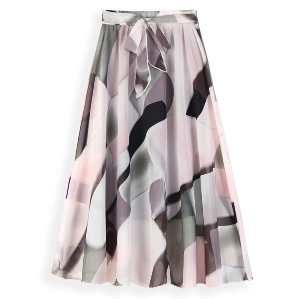 YiXin S-3XL Womens Skirts Printed Chiffon Fashion a Line High Waisted Floral Skirt Wholesale Long Skirts