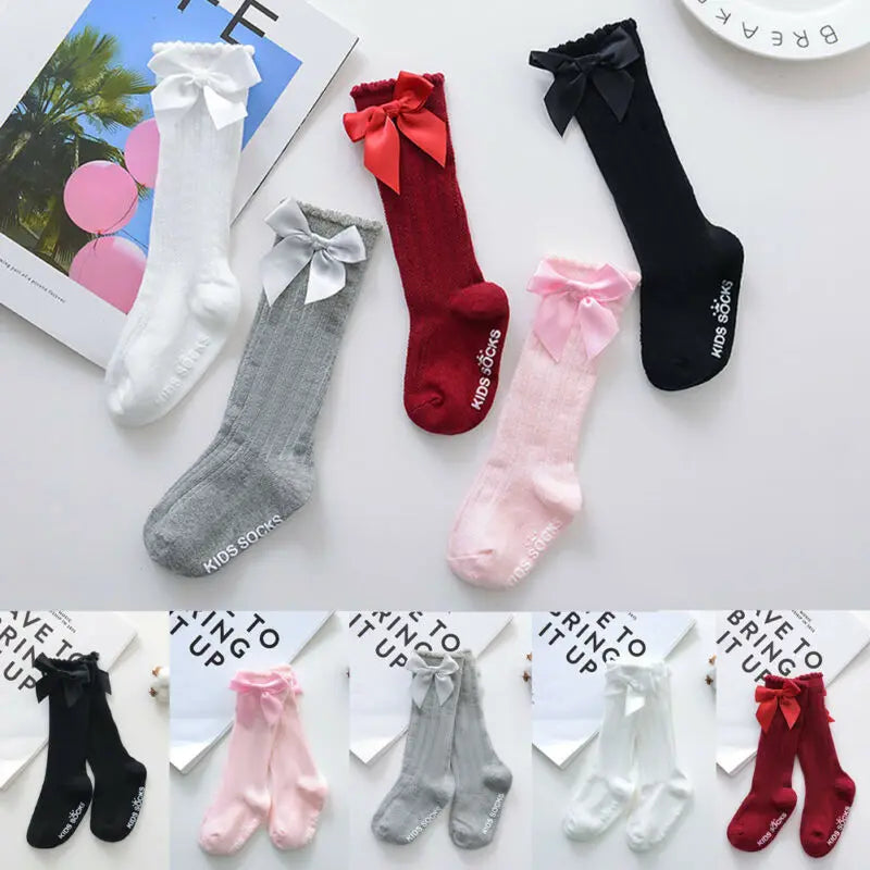 New Toddlers Summer Clothing Girls Big Bow Knee High Long Soft Cotton Lace Socks Baby Girl Bowknot Cotton Socks Kids