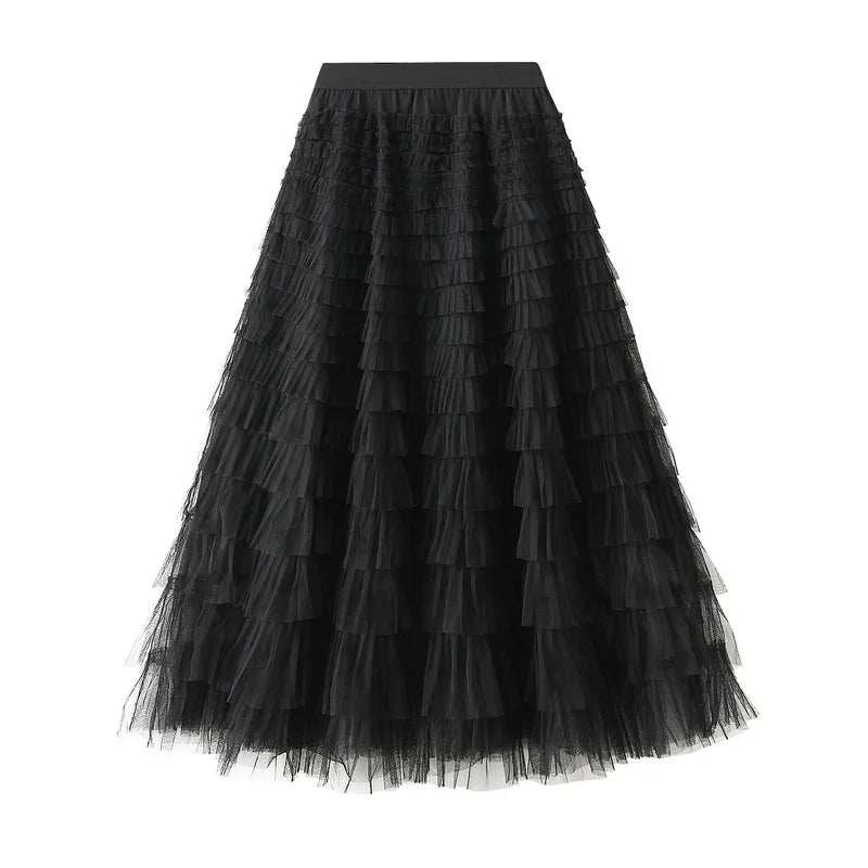Mesh Cake Half Skirt for Women in Spring and Autumn  New Dress fairy White Gauze Skirt Pleated Long Skirt