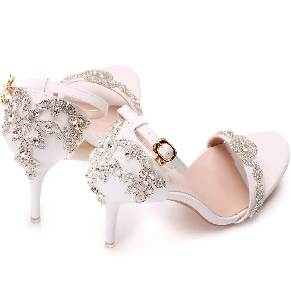 Women Sandals Summer High Heels Peep Toes  Bridal Shoes Party Luxury diamond Ladies White Wedding Shoe
