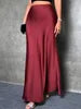 Fashion Breathable Spring Casual Elegant Solid Black High Waist Satin Midi Length Women's Skirts