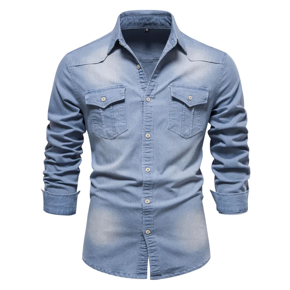 Men's Denim Jacket Iron Free, Men's Long Sleeved Shirt Jacket
