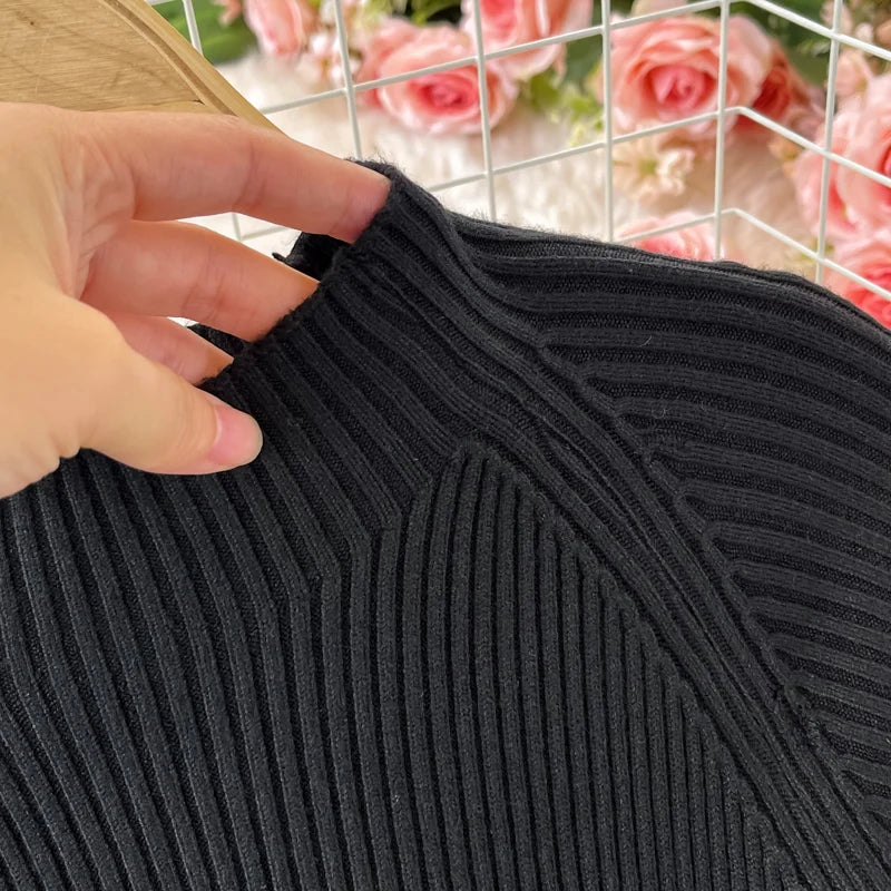 Autumn Winter Women Gradient Color Patchwork Pleated Sweater Dress Elegant Long Sleeve Midi Knitted Party Vestidos With Belt