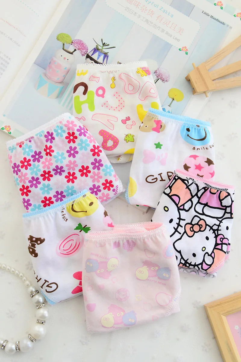 Wholesale(10pcs/lot) Cartoon Design Underwear For Children Kid, 100% Cotton Girls Shorts Underpants Knickers, 2 4 6 8 10 Years