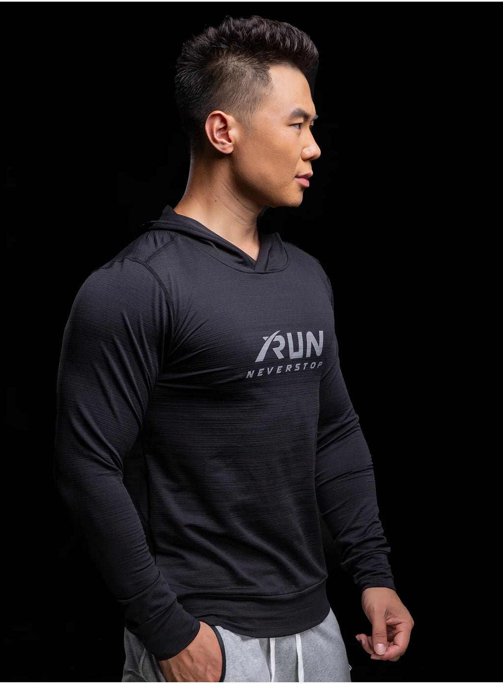 Gym Men T Shirt Long Sleeve Slim Tops Tees elastic T-shirt Sports Fitness Autumn winter comfort breathable Quick dry Hooded