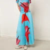 Manufacturer Wholesale High Quality Printed Pleated Skirt Women 2025 Summer Printing Elastic Waist Long Pleated Skirts Elegant