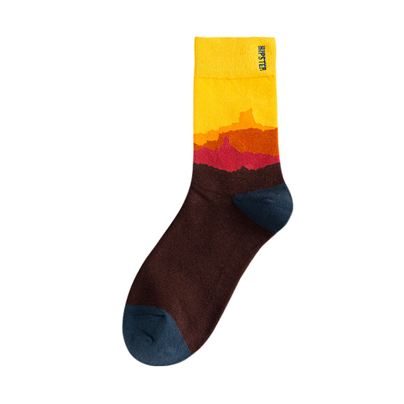 Colorful Funny Cotton Men Crew Socks Hip Hop Novelty Painting Style Skate Street Designer Harajuku Gift Happy Black Yellow Cool