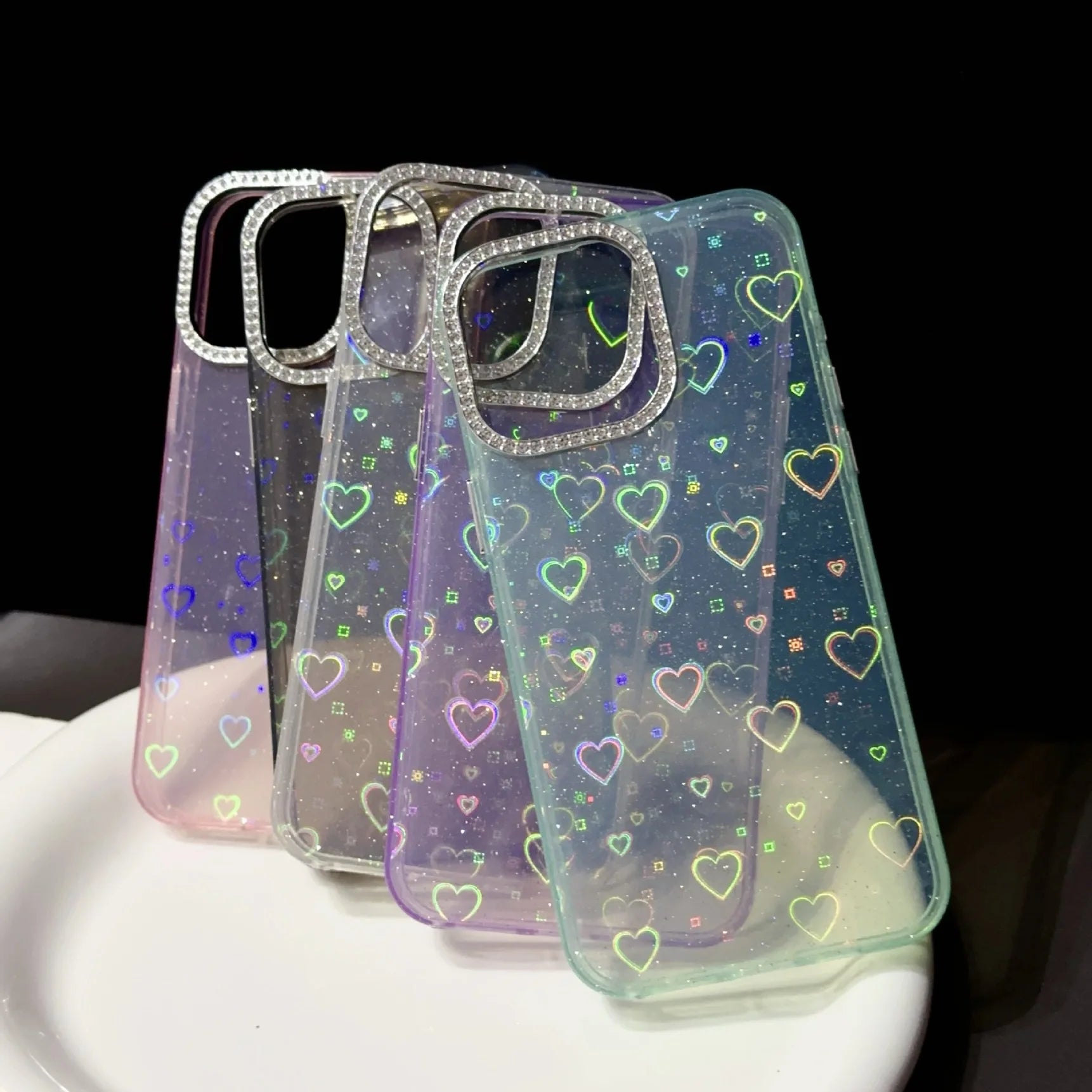 PH466 Laser Heart Double-layer IMD Suitable for iPhone 16 Promax New Phone case 15 Pro Comes with a Diamond Lens