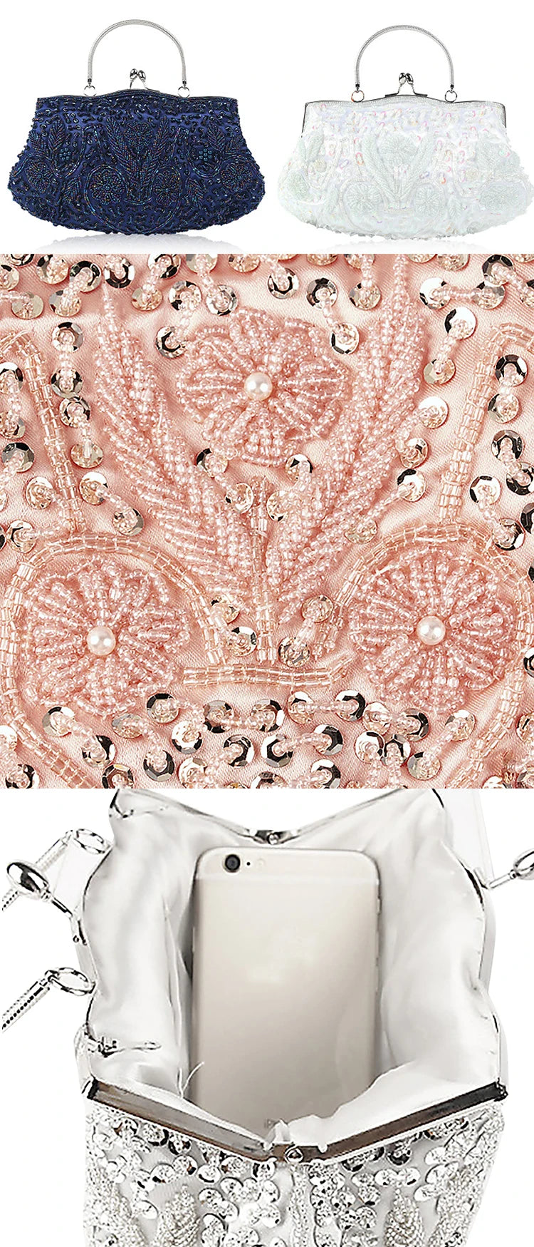 Women Clutch Bags Ladies Beads Evening Bags Wedding Party Bridal Embroidered Handbag Women Solid Retro Small Totes Mini Wallets