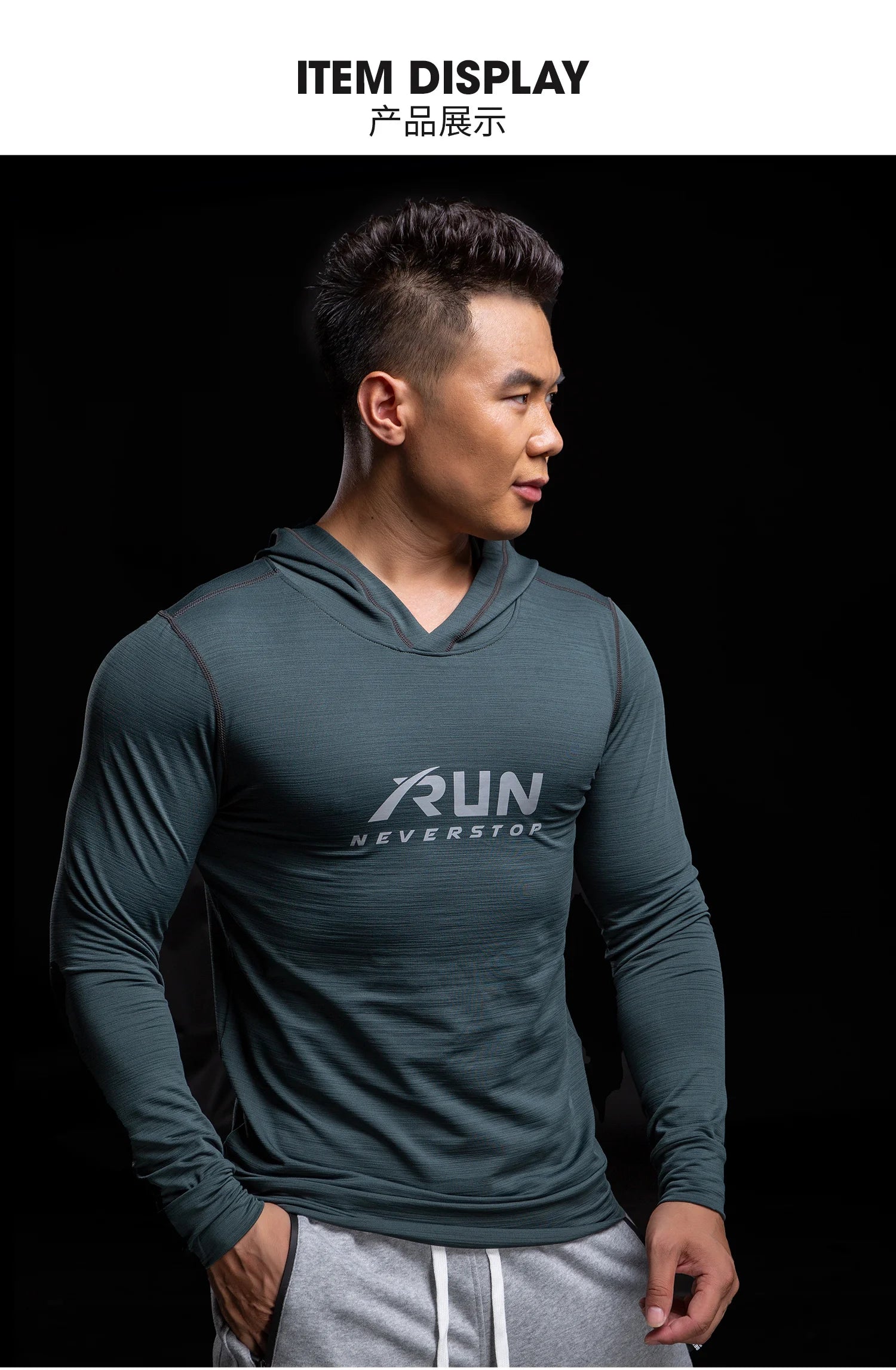 Gym Men T Shirt Long Sleeve Slim Tops Tees elastic T-shirt Sports Fitness Autumn winter comfort breathable Quick dry Hooded