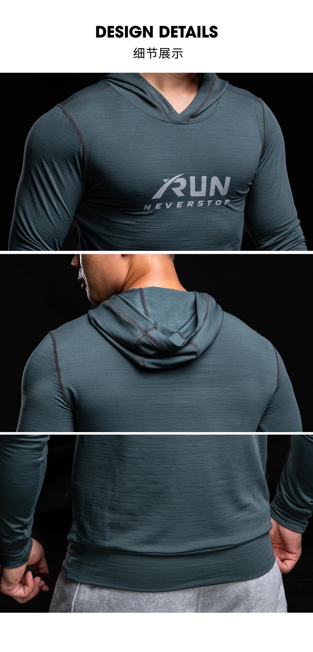 Gym Men T Shirt Long Sleeve Slim Tops Tees elastic T-shirt Sports Fitness Autumn winter comfort breathable Quick dry Hooded