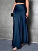 Fashion Breathable Spring Casual Elegant Solid Black High Waist Satin Midi Length Women's Skirts