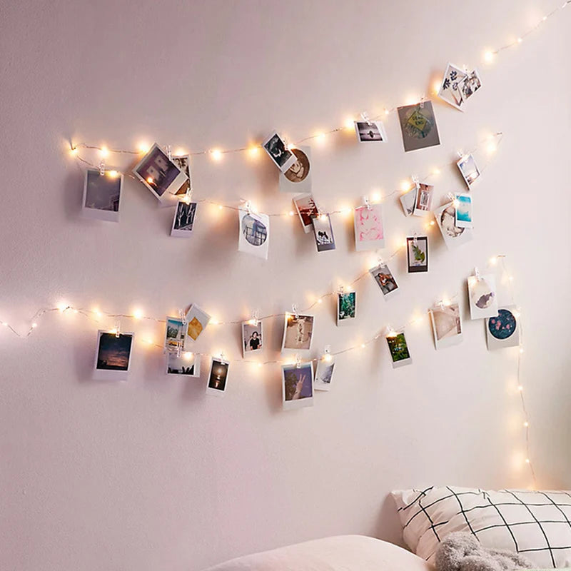 Photo Clip Light Banner Wedding Decoration Birthday Party Decor Kids Girl Boy Baby Shower Banner Christmas Decoration 2023