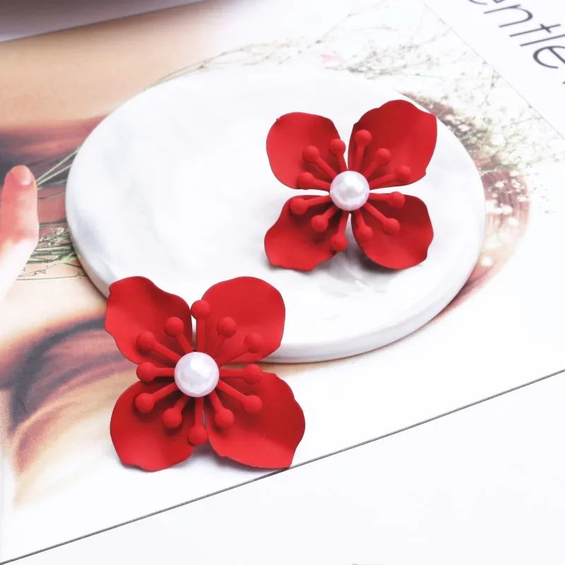 Red Color Drop Earrings for Women Summer Korean Flower Heart Leaf Ear Sweet Wedding Party Jewelry Valentine's Day Girl Gift