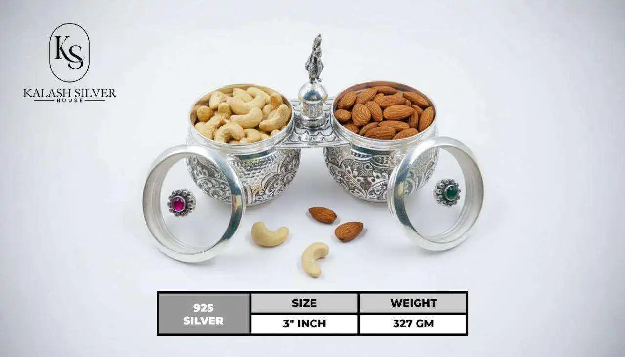 Handcrafted Silver Dry Fruit Container Set with Decorative Lids Premium Storage Jars for Gifting Home Decor and Pooja Use