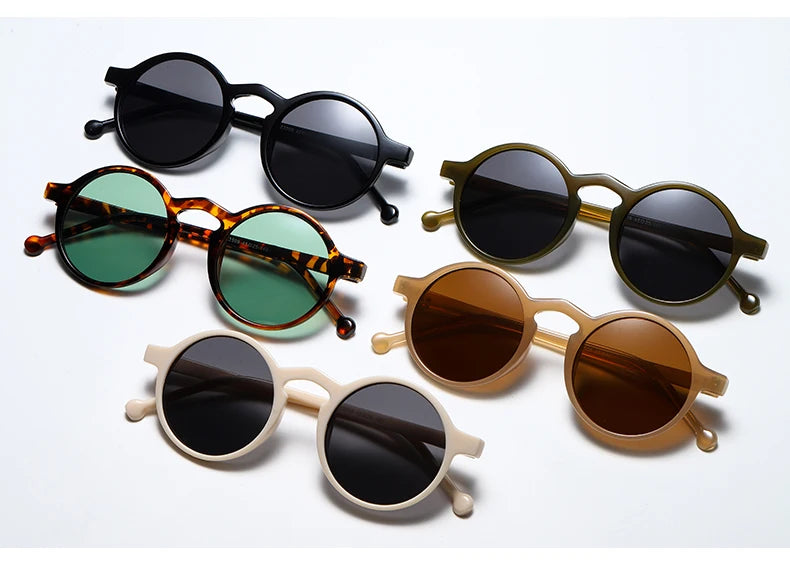Small Round Sunglasses Women Vintage Brand Designer Brown Sun Glasses Round Frame Rivet Shades Female Ladies UV400